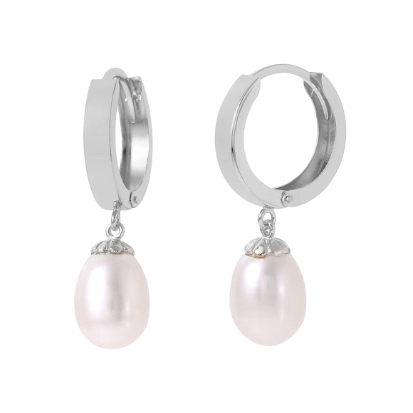 14K. SOLID GOLD HOOP EARRING WITH NATURAL PEARLS (White Gold)